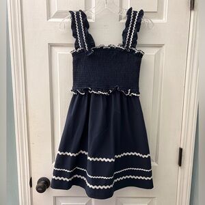 TCEC Smocked Navy Ruffle Fit N Flare Mini Dress